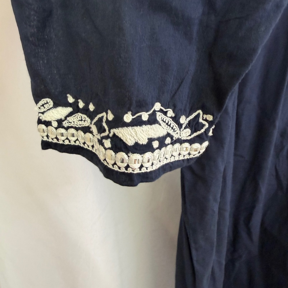 Karen Kane‎ Embroidered Tunic Top Navy Blue 0X NWT Luxury Boho Chic $158 - Picture 3 of 9